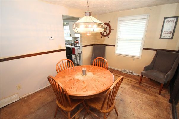 Dining room, Interior, Pendant Lights, Wood Texture Flooring