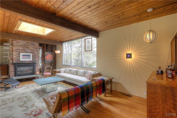 Fireplace, Interior, Living room, Pendant Lights, Stone Walls, Wooden Beams, Wooden Ceilings, Wood Texture Flooring