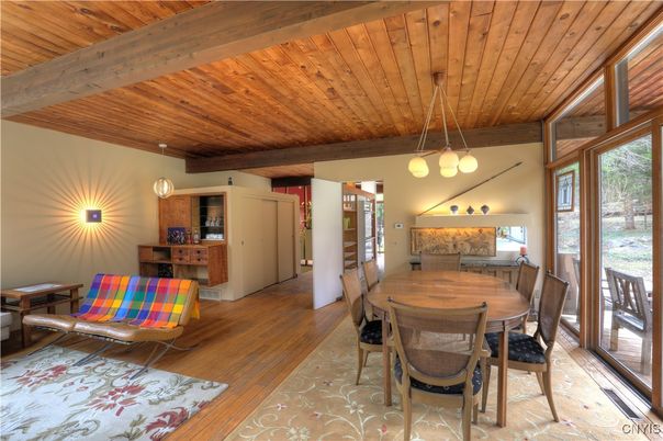 Dining room, Interior, Pendant Lights, Wooden Beams, Wooden Ceilings, Wood Texture Flooring