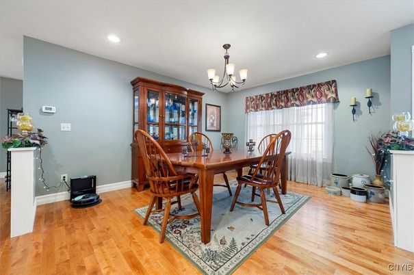 Chandelier, Dining room, Interior, Recessed Lighting, Wood Texture Flooring