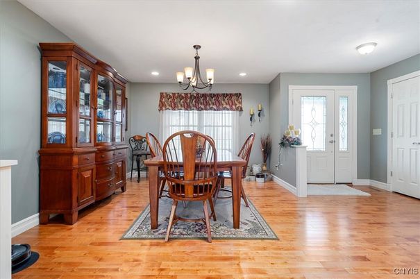 Chandelier, Dining room, Interior, Recessed Lighting, Wood Texture Flooring