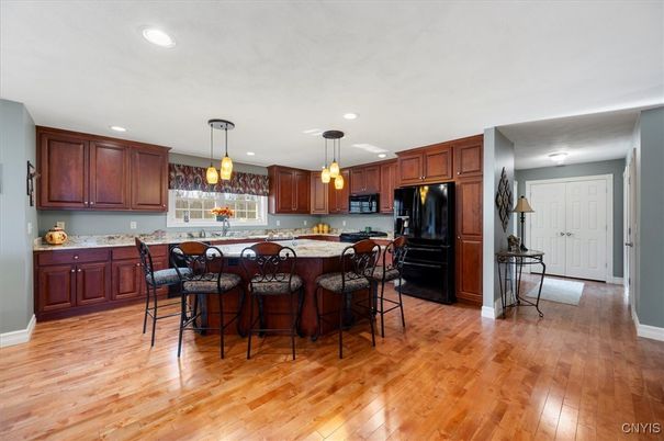 Interior, Kitchen, Pendant Lights, Recessed Lighting, Wood Texture Flooring