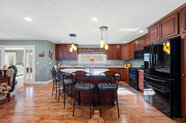 Interior, Kitchen, Pendant Lights, Recessed Lighting, Wood Texture Flooring