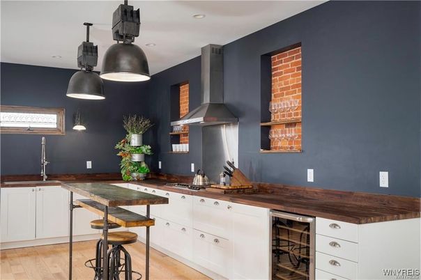 Interior, Kitchen, Pendant Lights, Recessed Lighting, Wood Texture Flooring