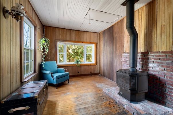 Fireplace, Interior, Stone Walls, Wood Texture Flooring, Wooden Walls