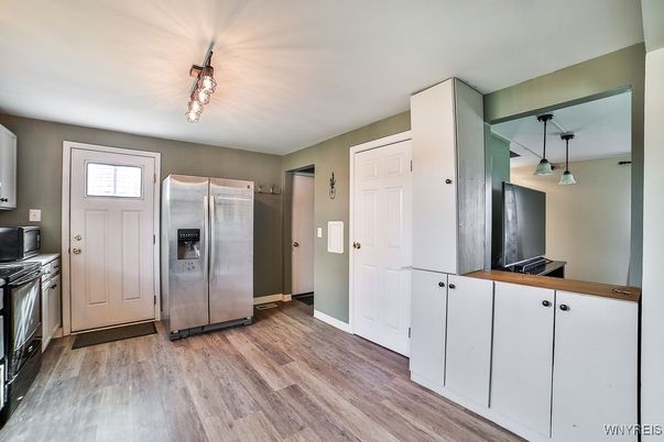 Interior, Kitchen, Pendant Lights, Stainless Steel Appliances, Wood Texture Flooring