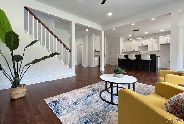 Interior, Kitchen, Living room, Pendant Lights, Recessed Lighting, Wood Texture Flooring