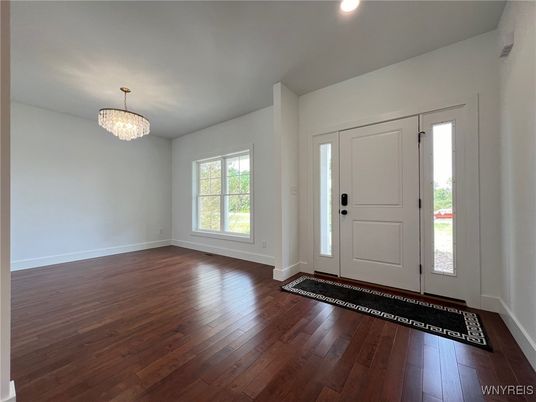 Chandelier, Empty room, Interior, Recessed Lighting, Wood Texture Flooring