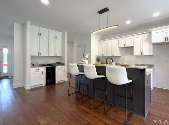Interior, Kitchen, Pendant Lights, Recessed Lighting, Wood Texture Flooring