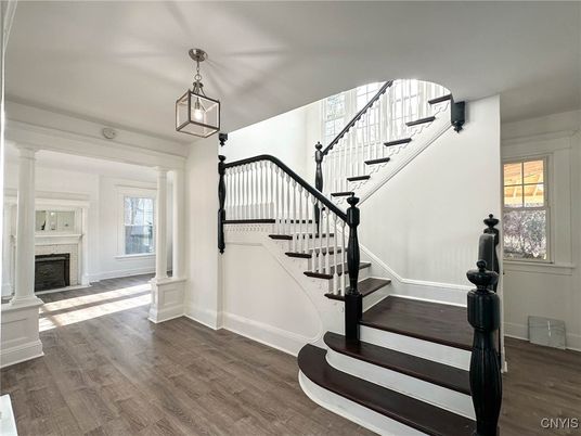 Fireplace, Interior, Pendant Lights, Wood Texture Flooring