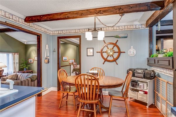 Dining room, Interior, Pendant Lights, Wood Texture Flooring