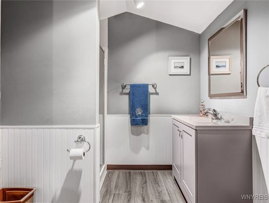Bathroom, Interior, Recessed Lighting, Wood Texture Flooring