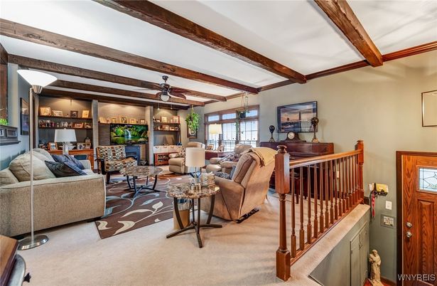 Dining room, Fireplace, Interior, Living room, Wooden Beams