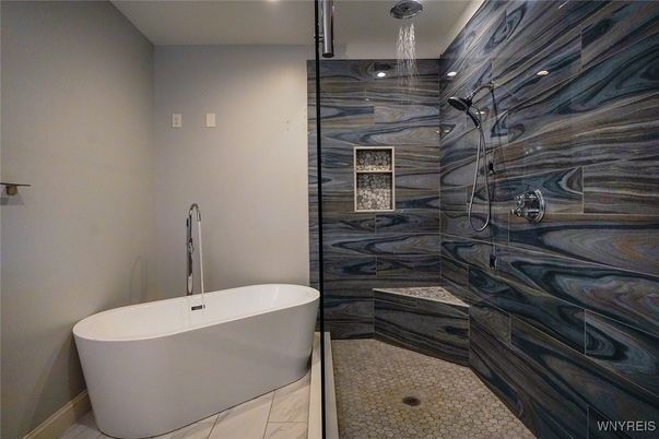 Bathroom, Free Standing Baths, Glass Shower, Interior, Recessed Lighting