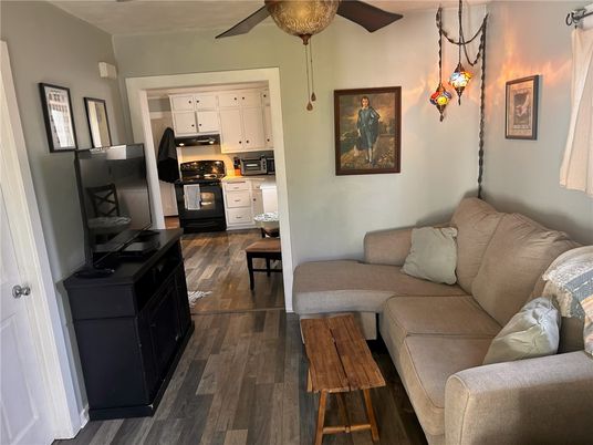 Interior, Kitchen, Living room, Pendant Lights, Stainless Steel Appliances, Wood Texture Flooring