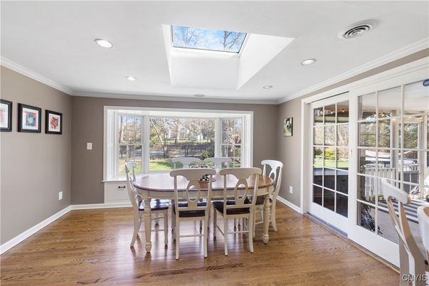 Dining room, Interior, Recessed Lighting, Wood Texture Flooring