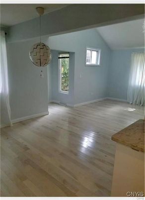 Empty room, Interior, Pendant Lights, Wood Texture Flooring