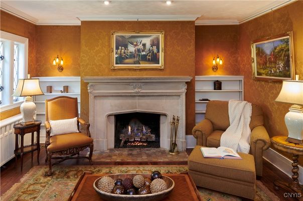 Fireplace, Interior, Recessed Lighting, Wood Texture Flooring