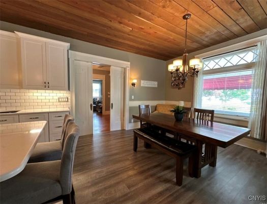 Chandelier, Dining room, Interior, Pendant Lights, Wooden Ceilings, Wood Texture Flooring