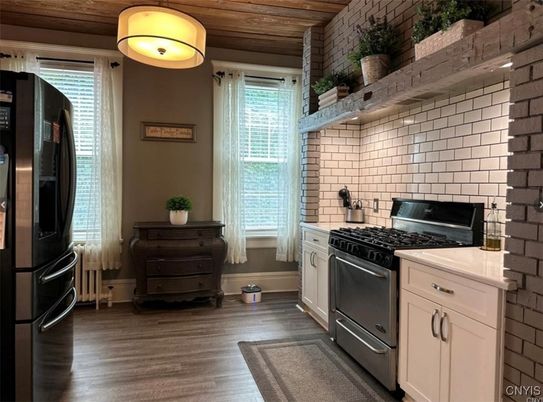 Interior, Kitchen, Stainless Steel Appliances, Stone Walls, Wooden Ceilings, Wood Texture Flooring