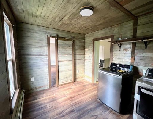 Interior, Kitchen, Washer, Wooden Ceilings, Wood Texture Flooring, Wooden Walls