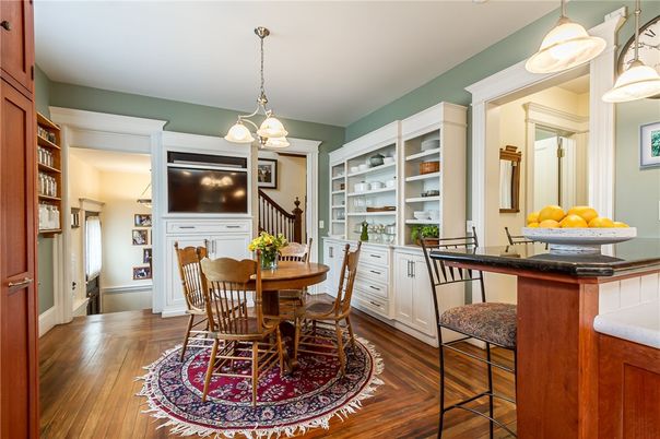 Dining room, Interior, Pendant Lights, Wood Texture Flooring