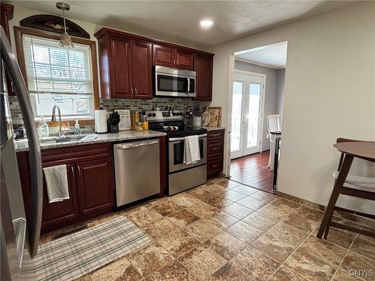 Interior, Kitchen, Pendant Lights, Recessed Lighting, Stainless Steel Appliances