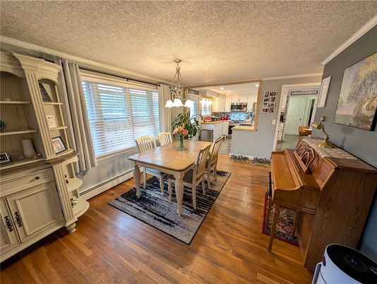 Dining room, Interior, Kitchen, Pendant Lights, Wood Texture Flooring