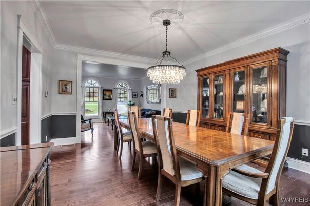 Chandelier, Dining room, Interior, Wood Texture Flooring