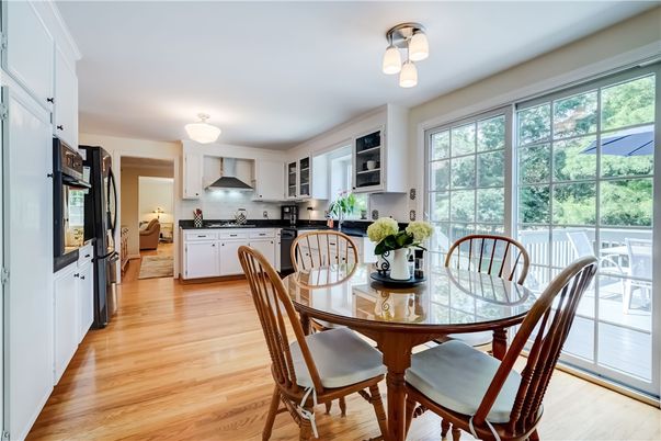 Dining room, Interior, Kitchen, Stainless Steel Appliances, Wood Texture Flooring