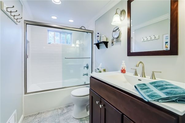 Bathroom, Glass Shower, Interior, Recessed Lighting