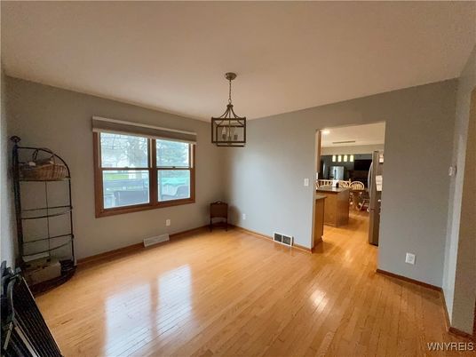 Empty room, Interior, Kitchen, Pendant Lights, Wood Texture Flooring