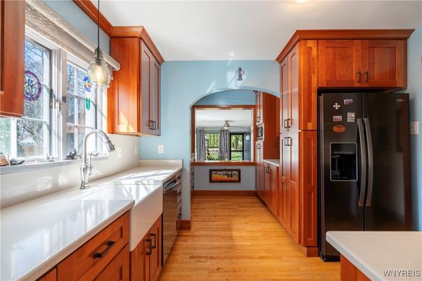 Interior, Kitchen, Pendant Lights, Wood Texture Flooring