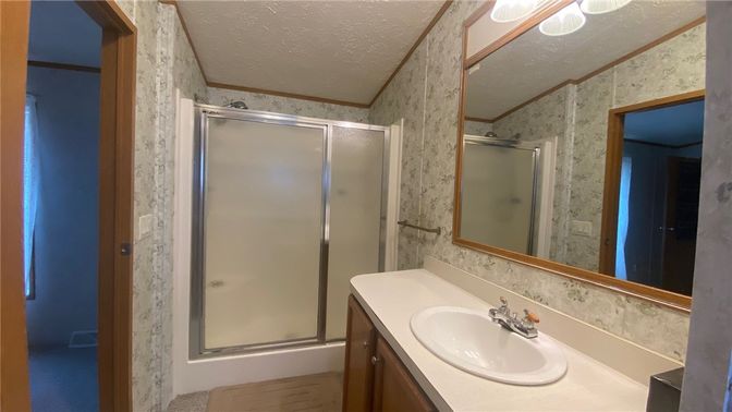 Bathroom, Glass Shower, Interior, Wood Texture Flooring