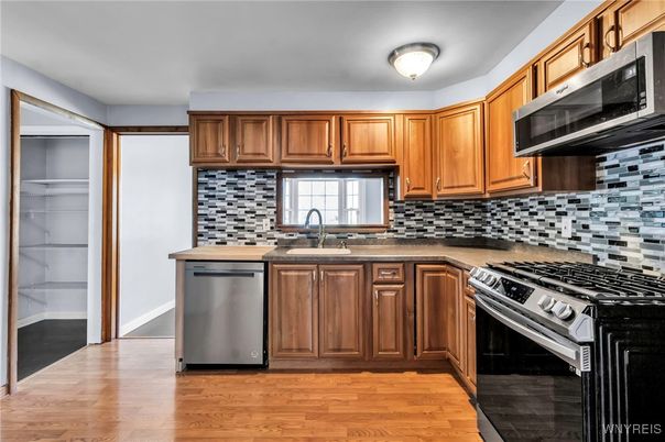 Interior, Kitchen, Stainless Steel Appliances, Wood Texture Flooring