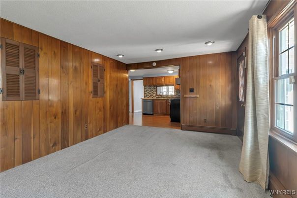 Empty room, Interior, Kitchen, Recessed Lighting, Wooden Walls