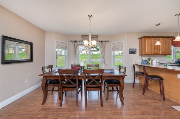 Dining room, Interior, Pendant Lights, Wood Texture Flooring