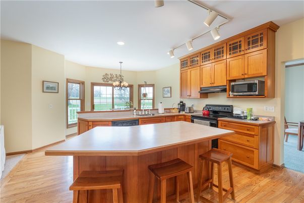 Chandelier, Interior, Kitchen, Recessed Lighting, Wood Texture Flooring