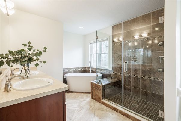 Bathroom, Dual Sink Vanities, Free Standing Baths, Glass Shower, Interior, Recessed Lighting