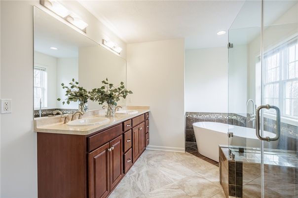 Bathroom, Dual Sink Vanities, Free Standing Baths, Glass Shower, Interior, Recessed Lighting