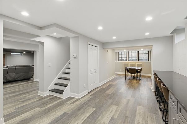 Dining room, Interior, Recessed Lighting, Wood Texture Flooring