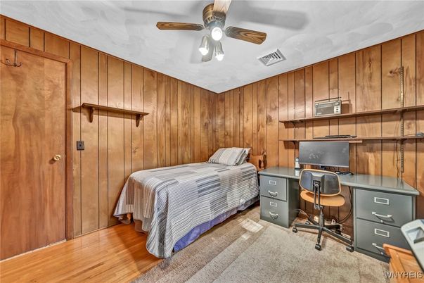 Bedroom, Home Office, Interior, Wood Texture Flooring, Wooden Walls
