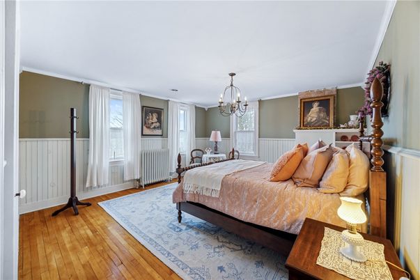 Bedroom, Chandelier, Interior, Wood Texture Flooring