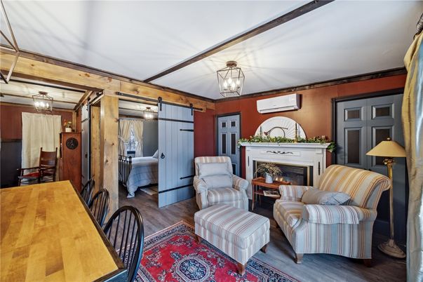Fireplace, Interior, Living room, Wooden Beams, Wood Texture Flooring