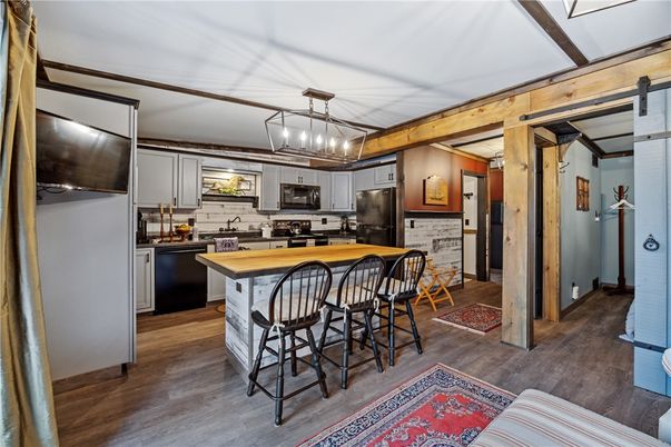 Interior, Kitchen, Pendant Lights, Wood Texture Flooring