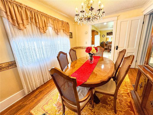 Chandelier, Dining room, Interior, Wood Texture Flooring