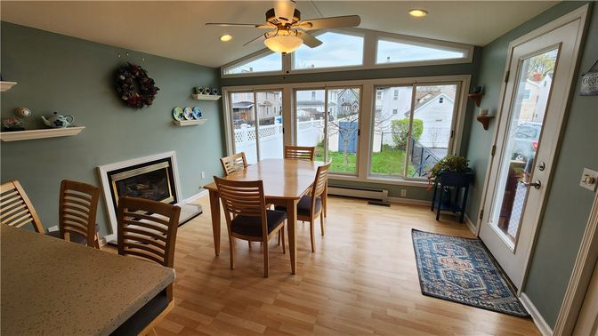 Dining room, Interior, Recessed Lighting, Wood Texture Flooring