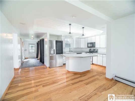 Interior, Kitchen, Pendant Lights, Stainless Steel Appliances, Wood Texture Flooring