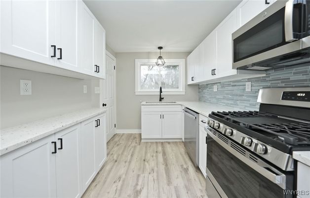 Interior, Kitchen, Pendant Lights, Stainless Steel Appliances, Wood Texture Flooring