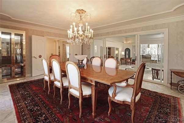Chandelier, Dining room, Interior, Marble